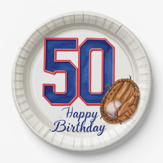 Baseball 50th Birthday  Paper Plate (Front)
