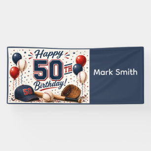 Baseball 50th Birthday Party  Banner