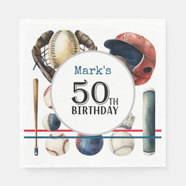 Baseball 50th Birthday Party  Napkin (Front)
