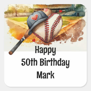 Baseball  50th Birthday Party  Square Sticker