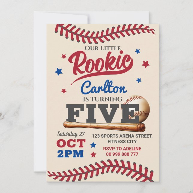 Baseball 5th Five Birthday Invitation (Front)