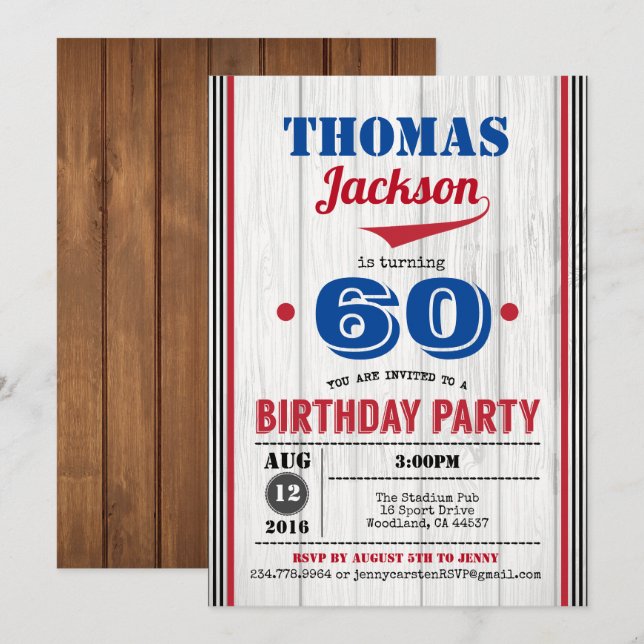 Baseball 60th birthday invitation. Adult man Invitation (Front/Back)