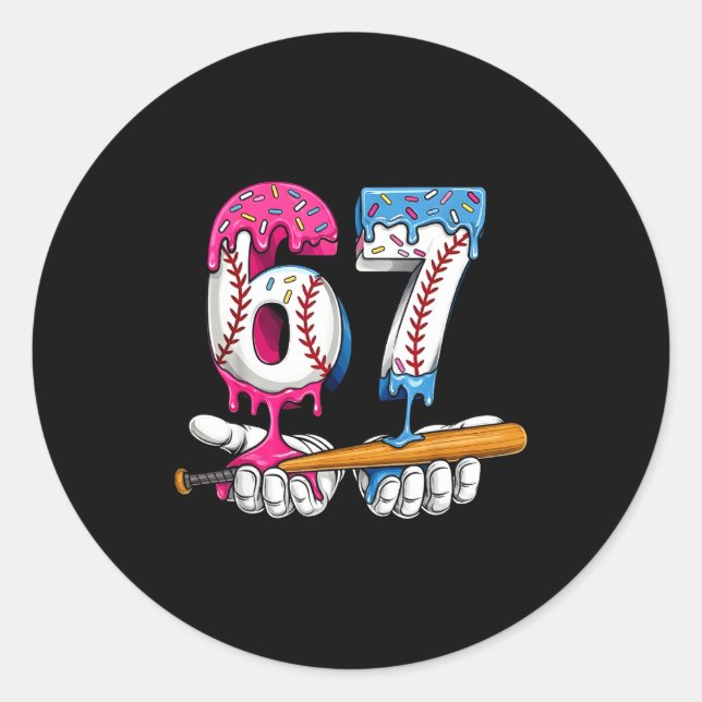 Baseball 67 Ice Cream Drip Six Seven Boys Funny Me Classic Round Sticker (Front)