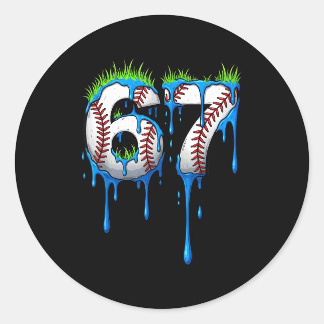 Baseball 67 Six Seven Funny Gen Alpha Meme Blue Dr Classic Round Sticker (Front)