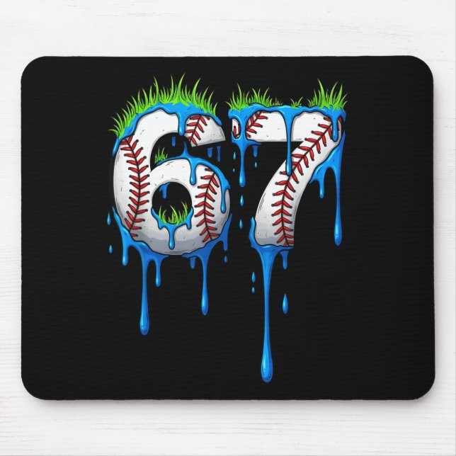 Baseball 67 Six Seven Funny Gen Alpha Meme Blue Dr Mouse Mat (Front)