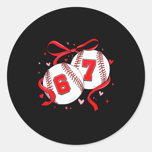 Baseball 67 Six Seven Meme Coquette Bow Valentine' Classic Round Sticker (Front)
