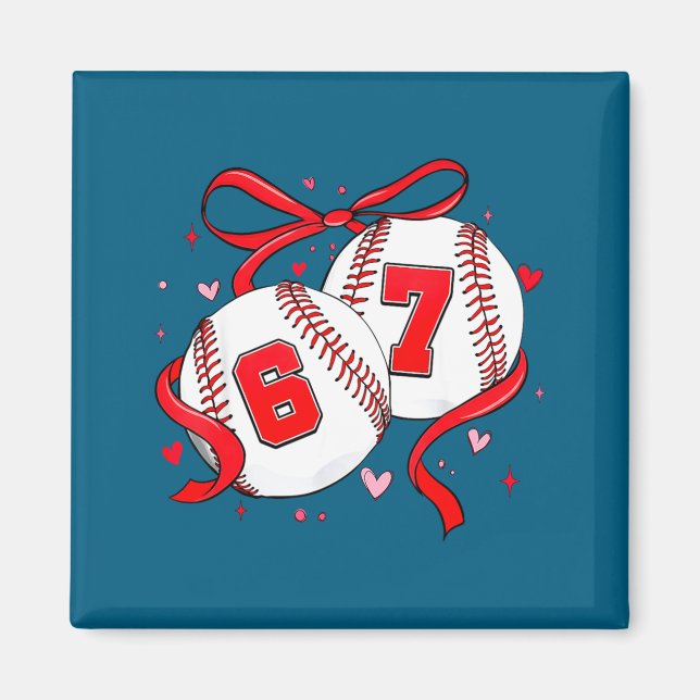 Baseball 67 Six Seven Meme Coquette Bow Valentine' Magnet (Front)