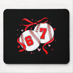 Baseball 67 Six Seven Meme Coquette Bow Valentine' Mouse Mat