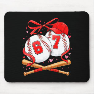 Baseball 67 Six Seven Meme Coquette Bow Valentine' Mouse Mat