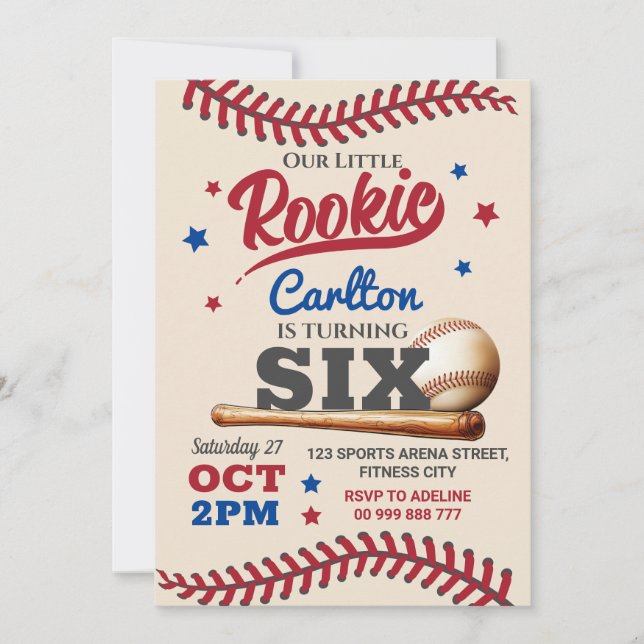 Baseball 6th Sixth Birthday Invitation (Front)