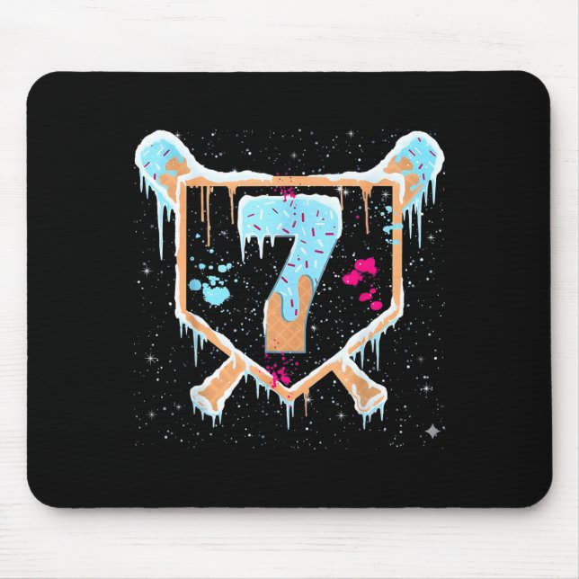Baseball 7 Year Old Ice Cream Drip 7th Birthday Bo Mouse Mat (Front)