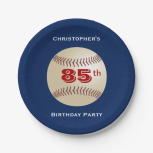 Baseball, 85th Birthday Party, Name, Blue  Paper Plate