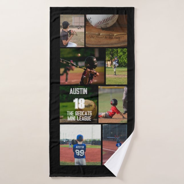 Baseball 8 Photo Collage Personalised Poster Bath Towel (Bath Towel)