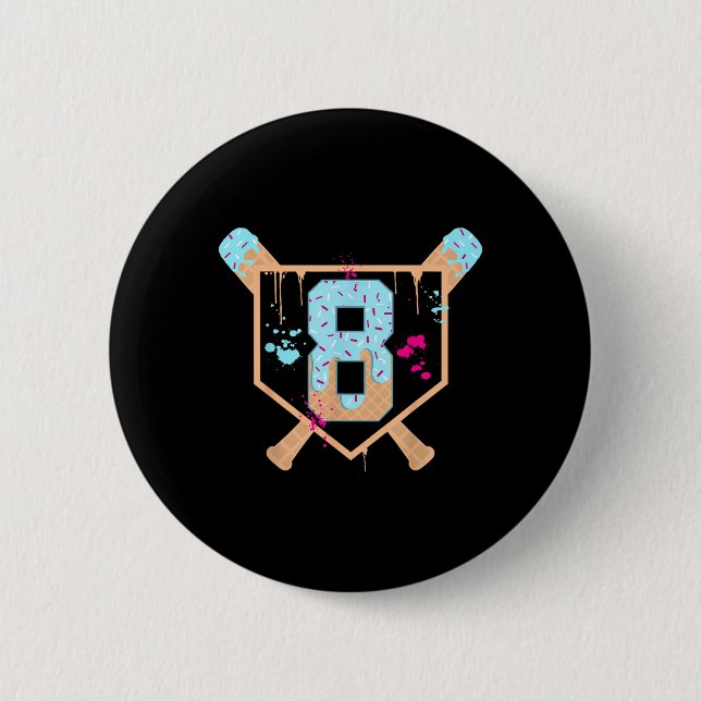Baseball 8 Year Old Ice Cream Drip 8th Birthday Bo 6 Cm Round Badge (Front)