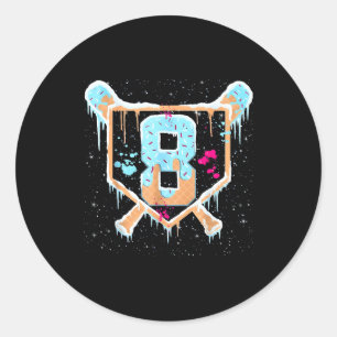 Baseball 8 Year Old Ice Cream Drip 8th Birthday Bo Classic Round Sticker