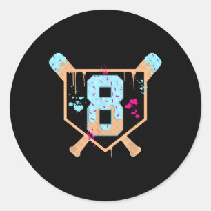 Baseball 8 Year Old Ice Cream Drip 8th Birthday Bo Classic Round Sticker