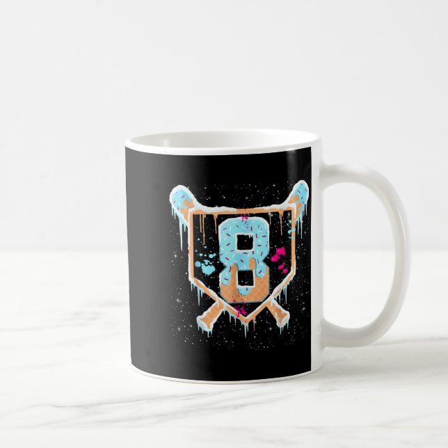Baseball 8 Year Old Ice Cream Drip 8th Birthday Bo Coffee Mug (Right)