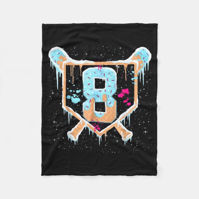 Baseball 8 Year Old Ice Cream Drip 8th Birthday Bo Fleece Blanket (Front)