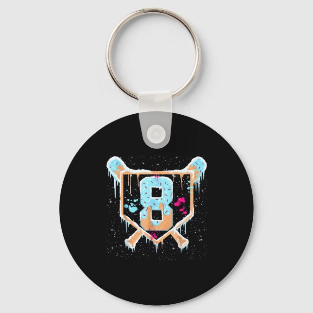 Baseball 8 Year Old Ice Cream Drip 8th Birthday Bo Key Ring (Front)
