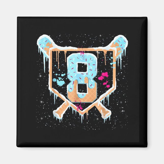 Baseball 8 Year Old Ice Cream Drip 8th Birthday Bo Magnet (Front)