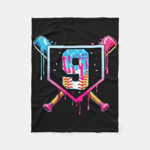 Baseball 9 Year Old Ice Cream Drip 9th Birthday Bo Fleece Blanket