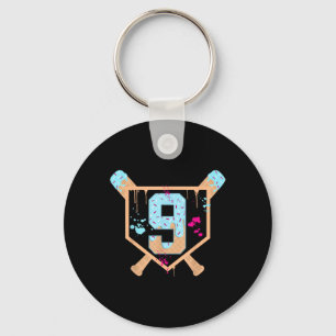 Baseball 9 Year Old Ice Cream Drip 9th Birthday Bo Key Ring