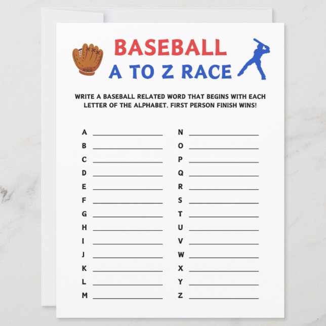 Baseball A To Z Race Game (Front)