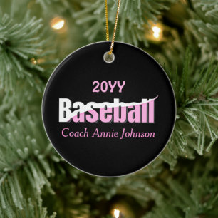 Baseball Abstract Swish - Girly Word Art Ceramic Tree Decoration