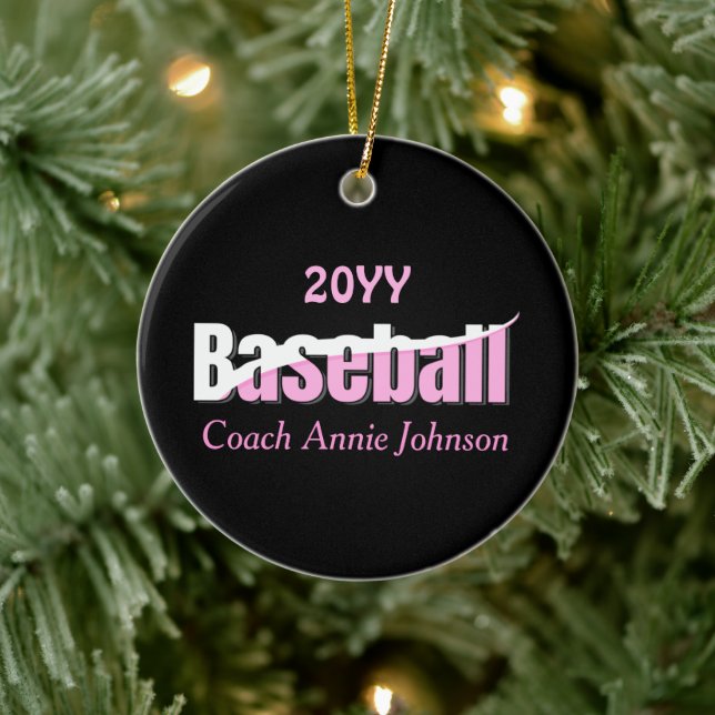 Baseball Abstract Swish - Girly Word Art Ceramic Tree Decoration (Tree)