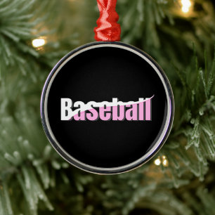 Baseball Abstract Swish - Girly Word Art Metal Tree Decoration