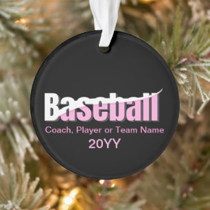 Baseball Abstract Swish - Girly Word Art Ornament