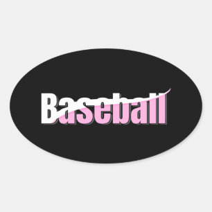 Baseball Abstract Swish - Girly Word Art Oval Sticker
