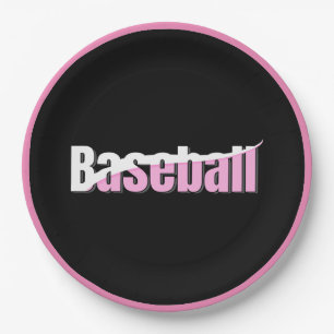 Baseball Abstract Swish - Girly Word Art Paper Pla Plate