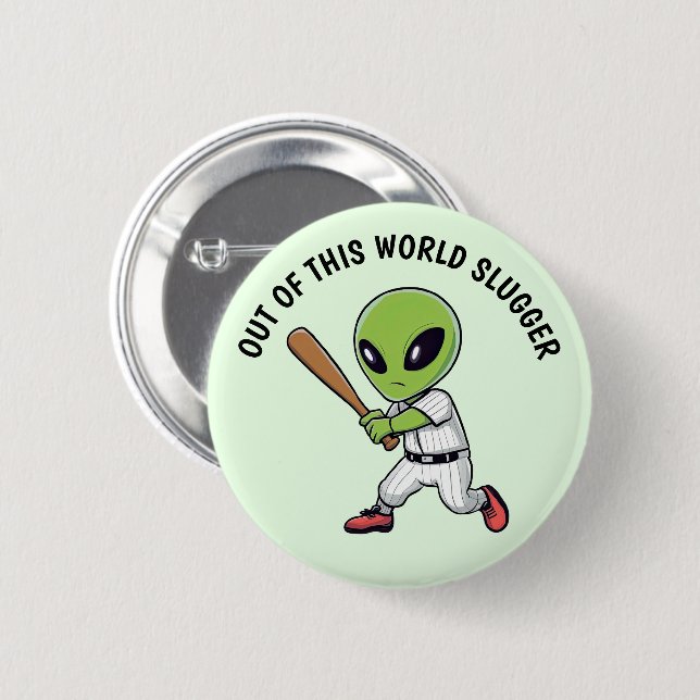 Baseball Alien 6 Cm Round Badge (Front & Back)