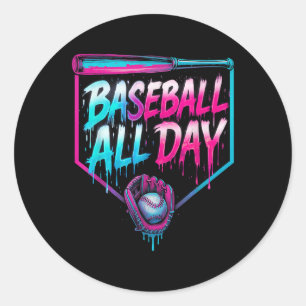 Baseball All Day Ice Cream Dripping Baseball Home  Classic Round Sticker