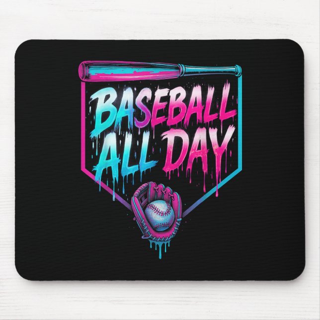 Baseball All Day Ice Cream Dripping Baseball Home  Mouse Mat (Front)
