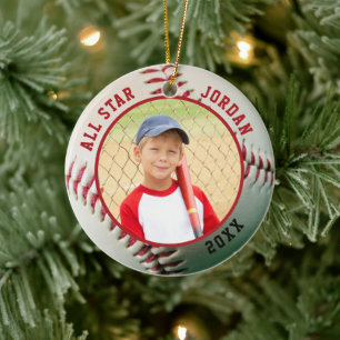 Baseball ALL STAR Name 2 Photo Personalized Ceramic Tree Decoration