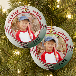 Baseball ALL STAR Name 2 Photo Personalized Ceramic Tree Decoration