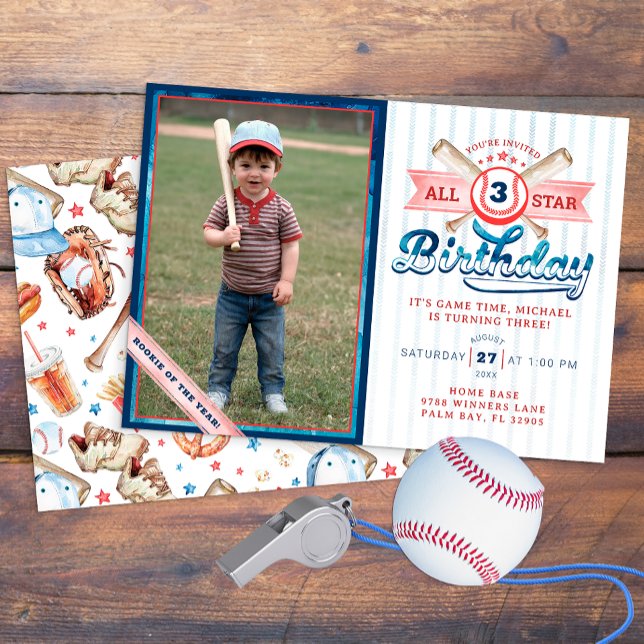 Baseball All-Star Photo Birthday Party Invitation  (All Star Baseball Birthday Party)