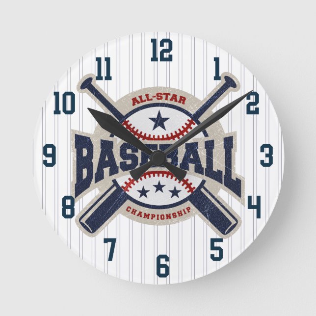 Baseball All Star Team Sport Sports Round Clock (Front)