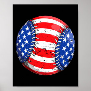 Baseball american flag 4th of july boys men retro poster