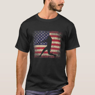 Baseball American Flag 4th Of July Boys Men Retro  T-Shirt