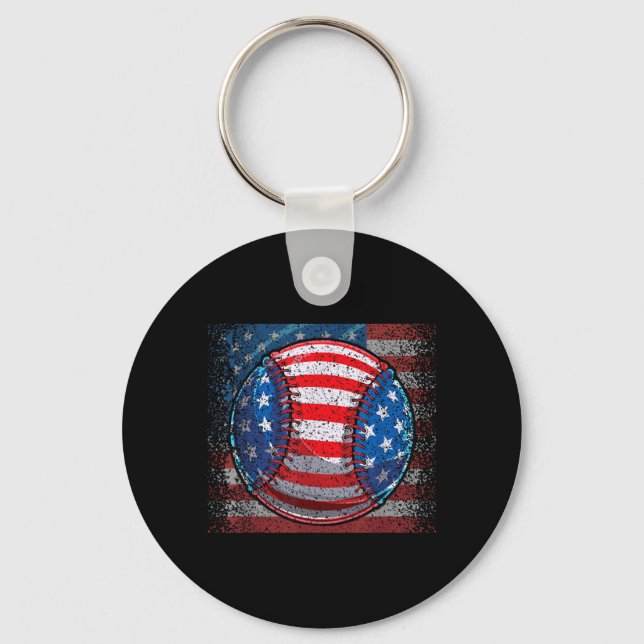 Baseball American Flag 4th of July Independence Key Ring (Front)