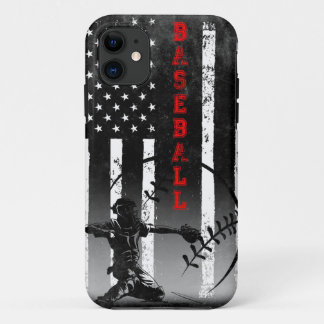 Baseball American Flag Black Art iPhone 11 Case