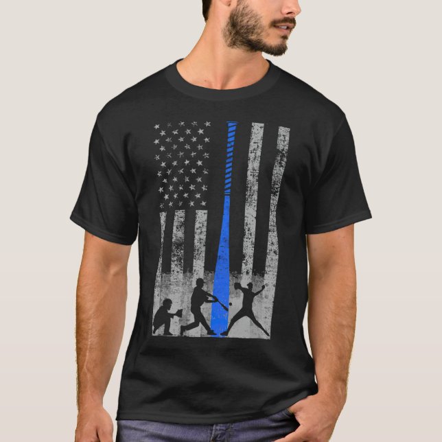 Baseball American Flag Blue Bat Baseball baseball  T-Shirt (Front)
