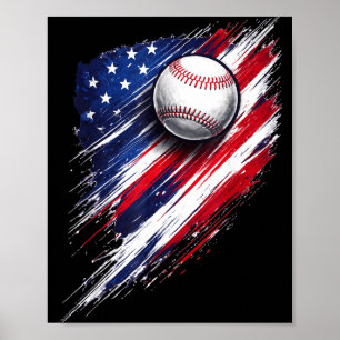 Baseball american flag boys girls men women fans poster