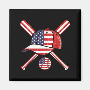 Baseball American Flag Lax Cap Bat Sports 4th of Magnet