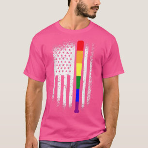 Baseball American Flag LGBT-Q Rainbow Bat Gay Prid T-Shirt