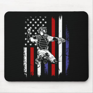 Baseball American Flag Patriotic Catcher 4th Of Ju Mouse Mat
