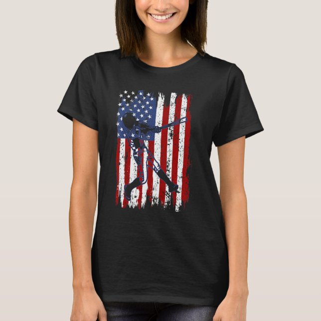 Baseball American Flag Patriotic Catcher 4th Of Ju T-Shirt (Front)
